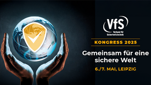 Banner des VfS-Kongress 2025: Links schwebt eine Weltkugel mit einem Haken in der Mitte über zwei Händen. Rechts ist das VfS-Logo, das Thema der Veranstaltung und die Veranstaltungsdetails zu sehen.